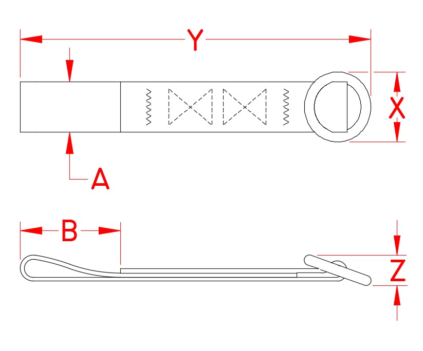 Ski Tow Tie-Down, nylon webbing, stainless ring, S0238-BK06, S0238-WH06, S0238-OR06, S0238-BL06, Line Drawing Ski Tow Tie-Down, nylon webbing, stainless ring, S0238-BK06, S0238-WH06, S0238-OR06, S0238-BL06, Line Drawing